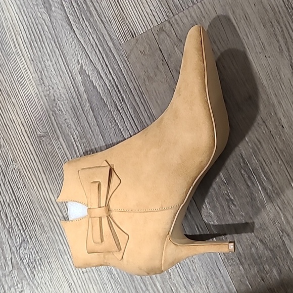 Ermonn  Pointed Toe Ankle Boots Stiletto Heels Side Zipper Bow Faux Suede Boots - Picture 5 of 7